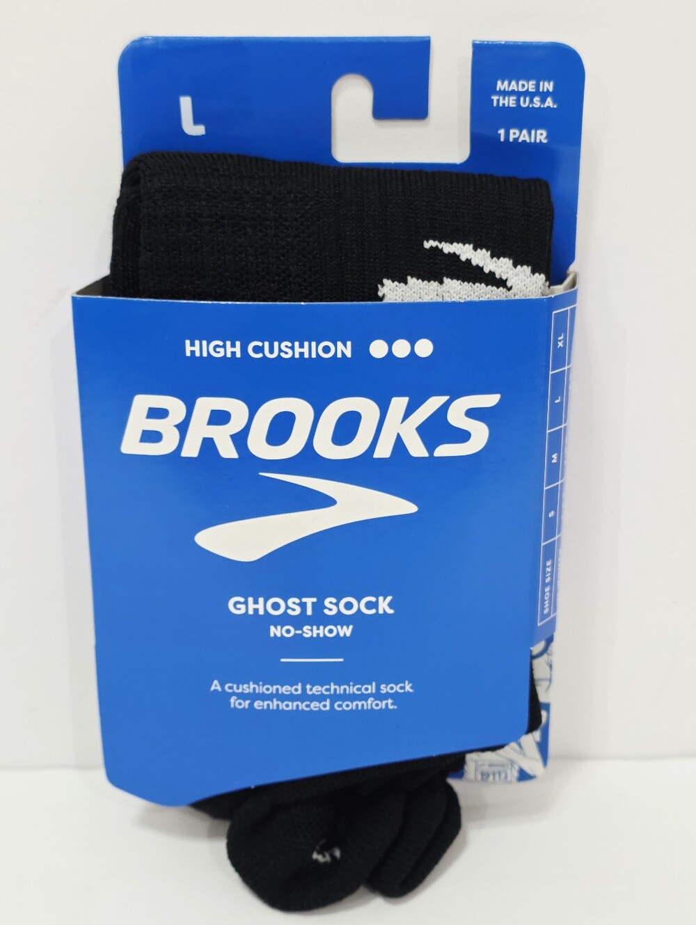 Brooks BLACK L LARGE Ghost Sock No-Show Unisex Women 10-12.5 Size Men 9-11.5 New